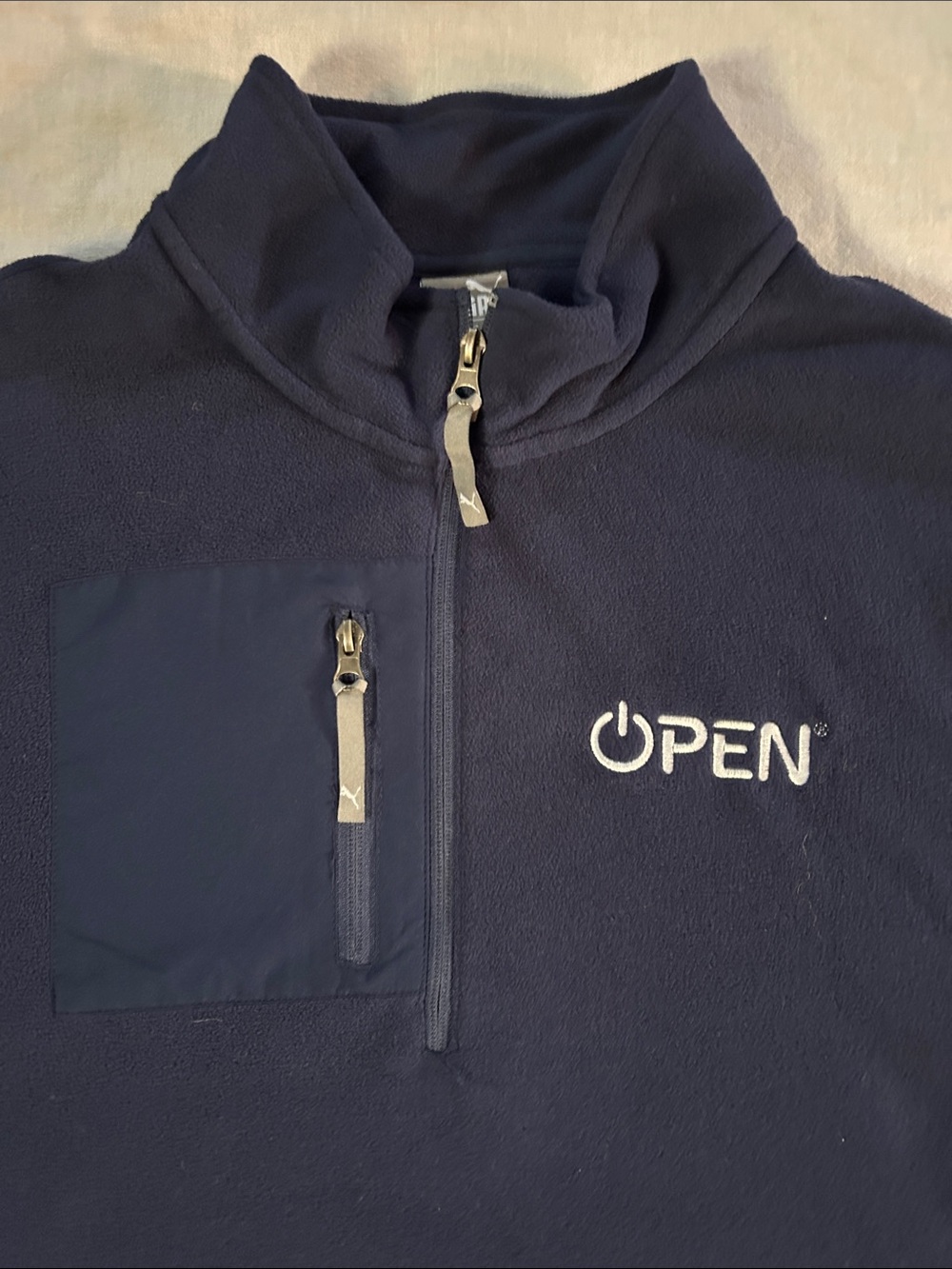 Puma Golf OPEN Navy Quarter-Zip Fleece Pullover - Cloud Spun Tech & Pocket